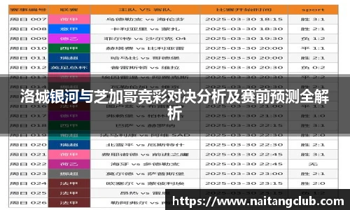 洛城银河与芝加哥竞彩对决分析及赛前预测全解析